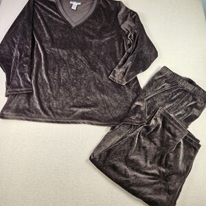 Roaman's Velour Lounge Set 3X Petite Brown 2PC Cozy Loungewear
